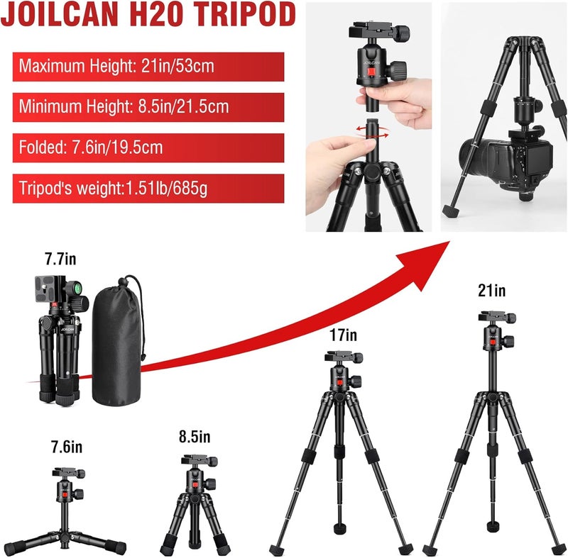 JOILCAN Mini Tripod for Camera, 21" Aluminum Desktop Tripod with 360° Ball Head, Portable Travel Tripods for DSLR Phone Projector, Load up to 15lb - Image 4